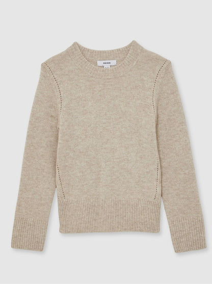 Reiss 9-13 yrs Wool-Blend Open-Stitch Jumper with Cashmere in Oatmeal