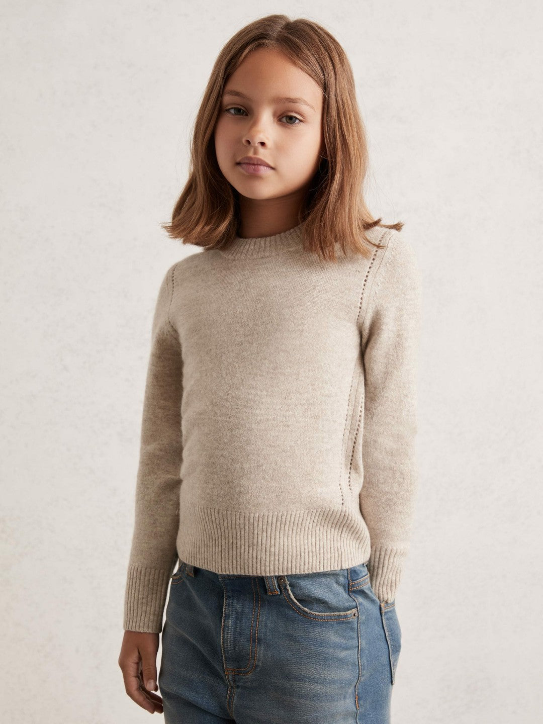 Reiss 9-13 yrs Wool-Blend Open-Stitch Jumper with Cashmere in Oatmeal