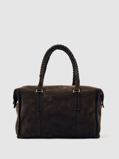 Reiss Sale - Suede Braided-Strap Bowling Bag in Chocolate