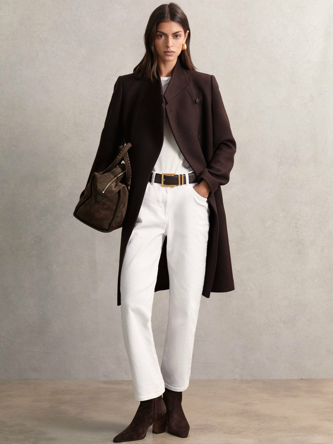 Reiss Sale - Suede Braided-Strap Bowling Bag in Chocolate