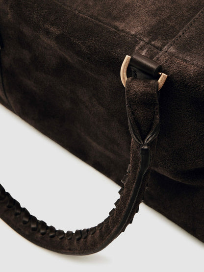 Reiss Sale - Suede Braided-Strap Bowling Bag in Chocolate
