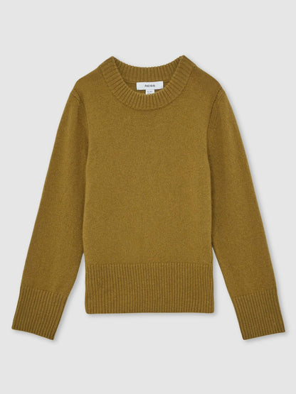 Reiss Best Seller - 3-9 yrs Wool-Blend Open-Stitch Jumper with Cashmere in Khaki Green