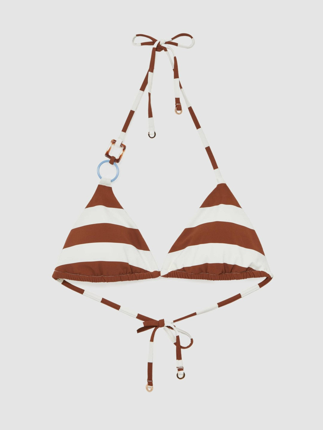 Reiss Featured - Stripe Halterneck Triangle Bikini Top in Navy/Brown