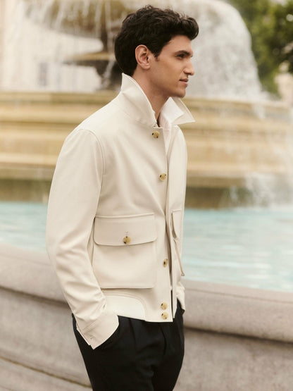Reiss Sale - Cotton-Blend Button-Through Jacket in Light Stone