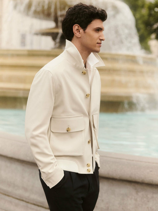 Reiss Sale - Cotton-Blend Button-Through Jacket in Light Stone