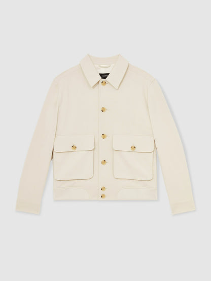 Reiss Sale - Cotton-Blend Button-Through Jacket in Light Stone