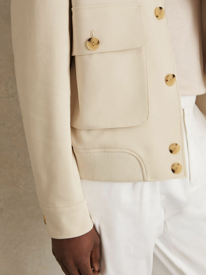 Reiss Sale - Cotton-Blend Button-Through Jacket in Light Stone