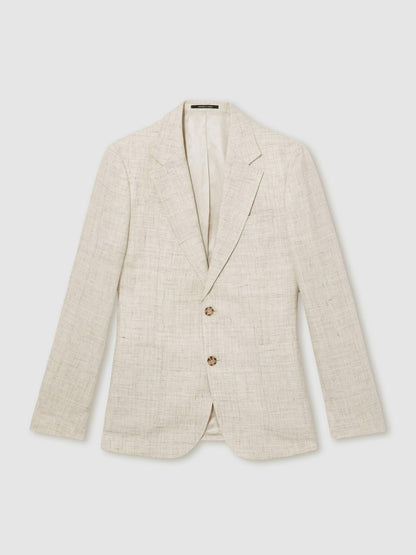 Reiss Sale - Linen-Cotton Single-Breasted Suit Blazer Slim-Fit in Stone