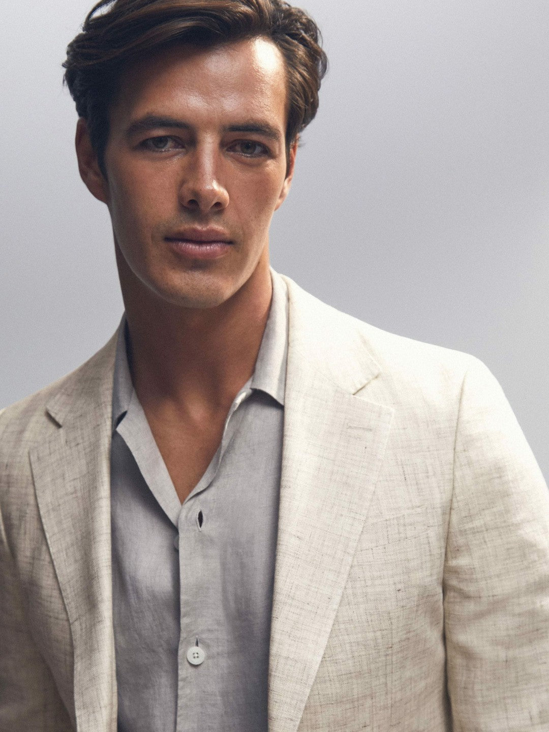 Reiss Sale - Linen-Cotton Single-Breasted Suit Blazer Slim-Fit in Stone