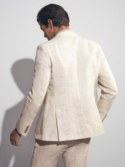 Reiss Sale - Linen-Cotton Single-Breasted Suit Blazer Slim-Fit in Stone