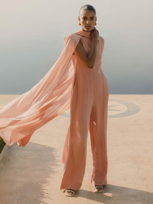 Reiss Featured - Wide-Leg Cape Jumpsuit in Pink
