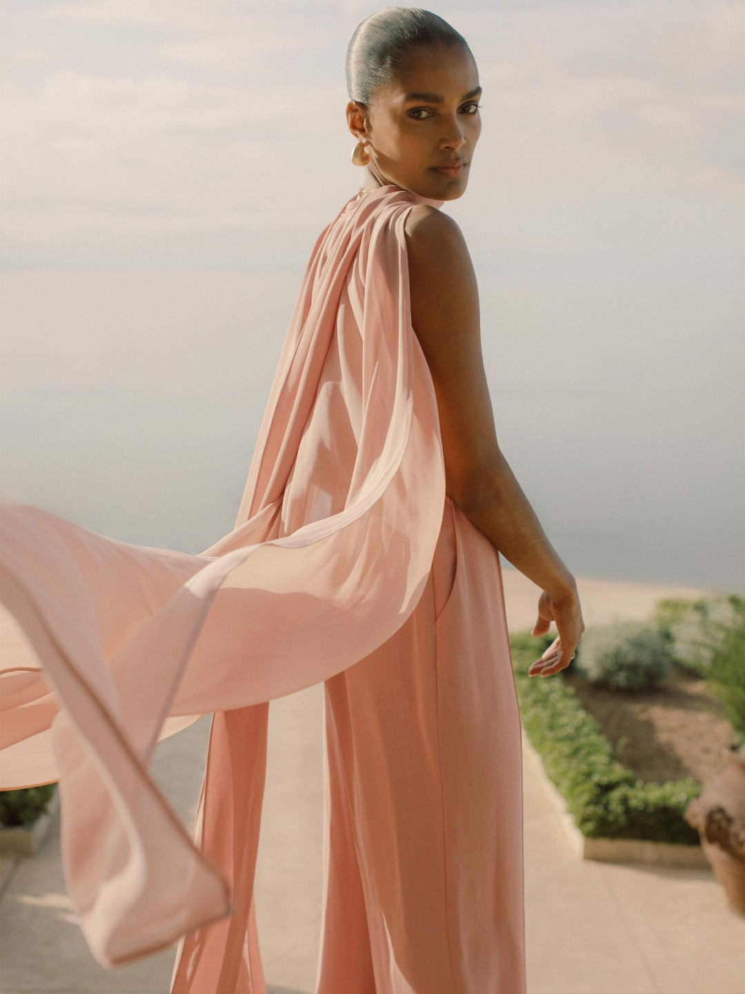 Reiss Featured - Wide-Leg Cape Jumpsuit in Pink