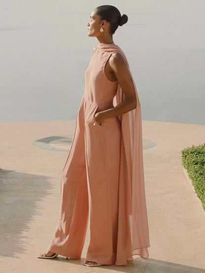 Reiss Featured - Wide-Leg Cape Jumpsuit in Pink