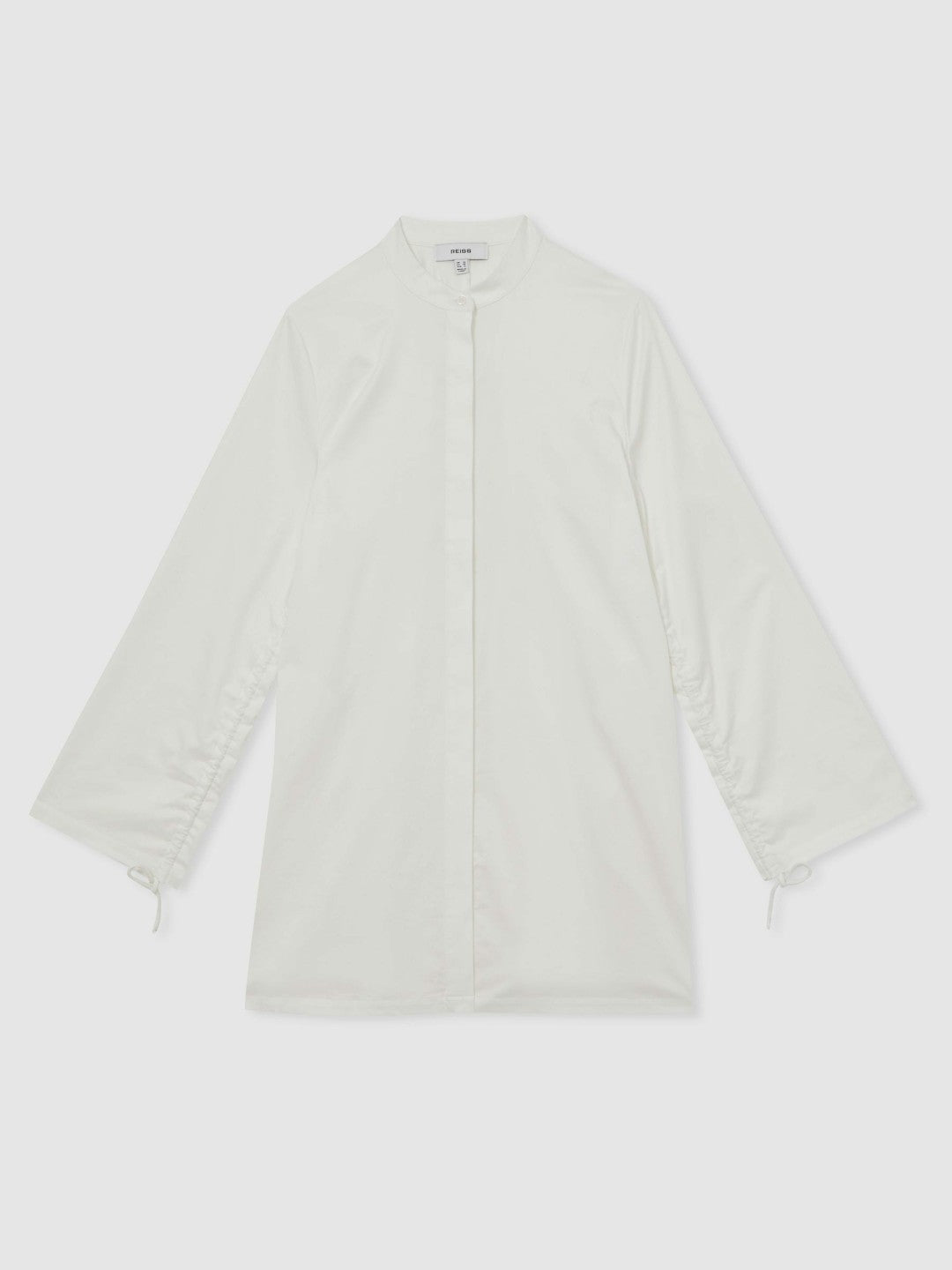 Reiss Cotton Gathered Cut-Out Shirt Dress with Stretch in Ivory