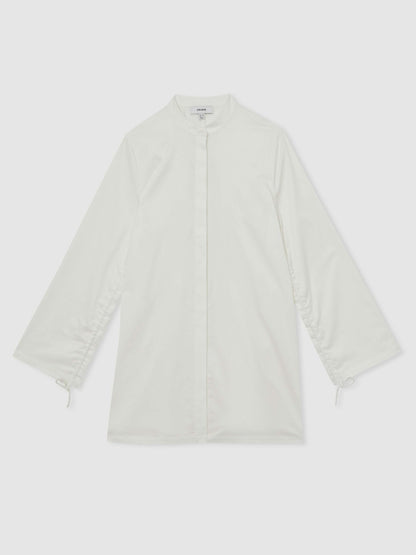 Reiss Cotton Gathered Cut-Out Shirt Dress with Stretch in Ivory