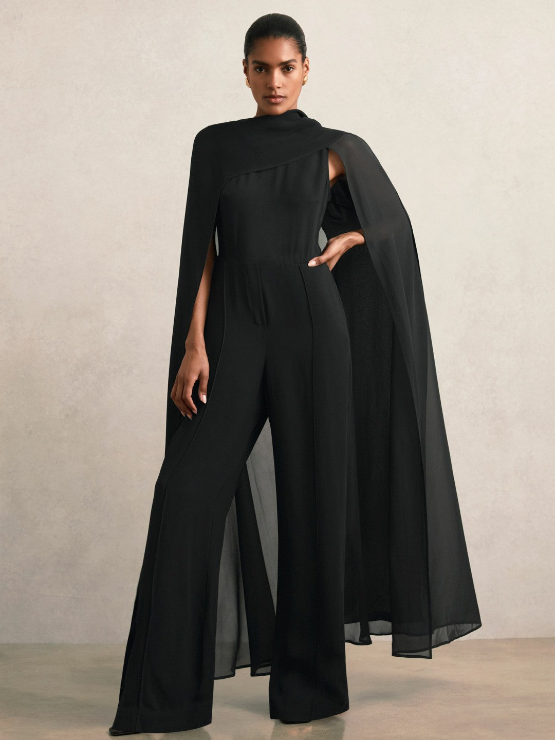 Reiss Value - Wide-Leg Cape Jumpsuit in Black