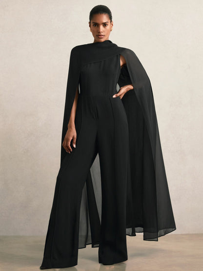 Reiss Value - Wide-Leg Cape Jumpsuit in Black