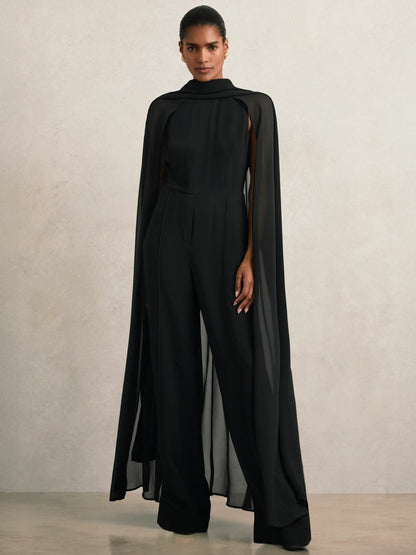 Reiss Value - Wide-Leg Cape Jumpsuit in Black