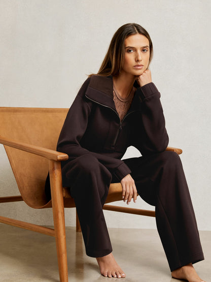 Reiss Popular Choice - Interlock Half Zip Drawstring Hem Sweatshirt in Plum