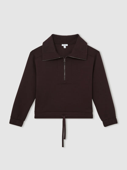 Reiss Popular Choice - Interlock Half Zip Drawstring Hem Sweatshirt in Plum