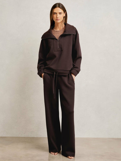 Reiss Popular Choice - Interlock Half Zip Drawstring Hem Sweatshirt in Plum