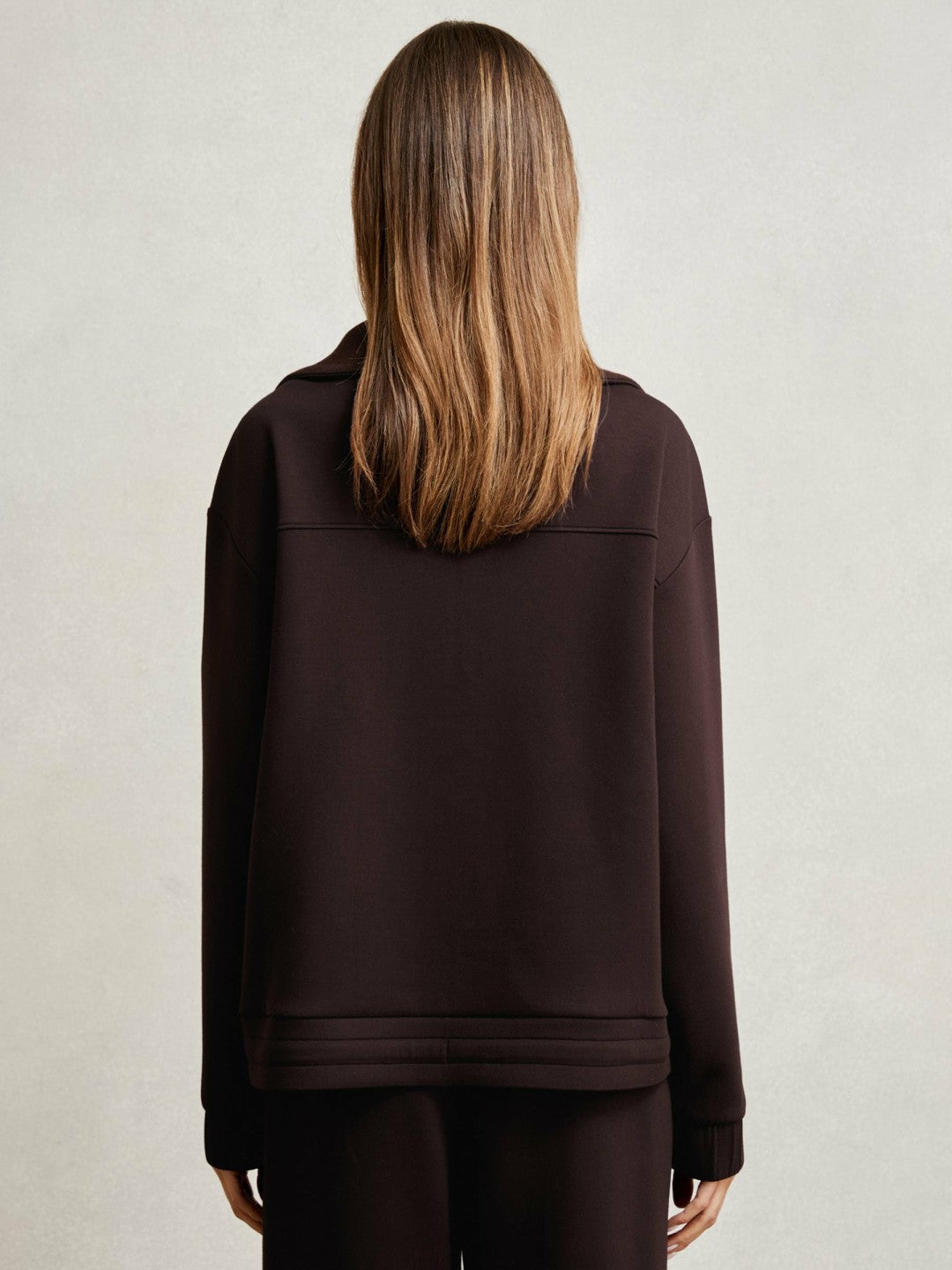 Reiss Popular Choice - Interlock Half Zip Drawstring Hem Sweatshirt in Plum