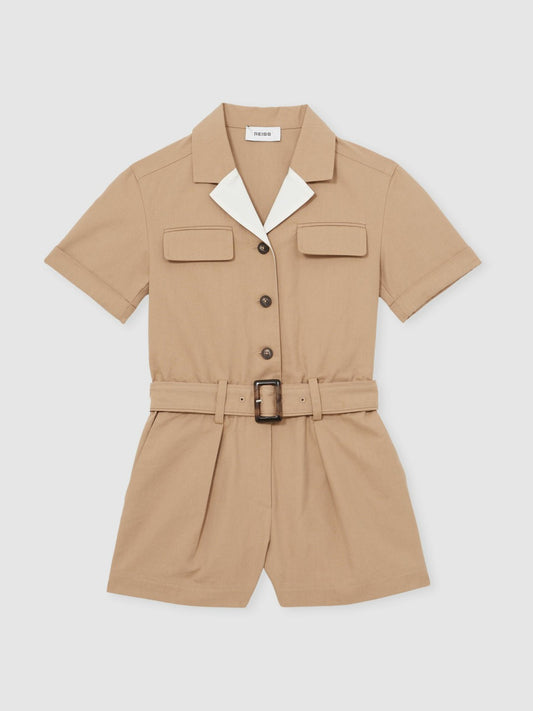 Reiss Offer - 13-14 yrs Cotton-Lyocell Utility Playsuit in Camel