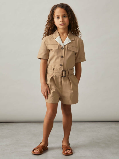 Reiss Offer - 13-14 yrs Cotton-Lyocell Utility Playsuit in Camel