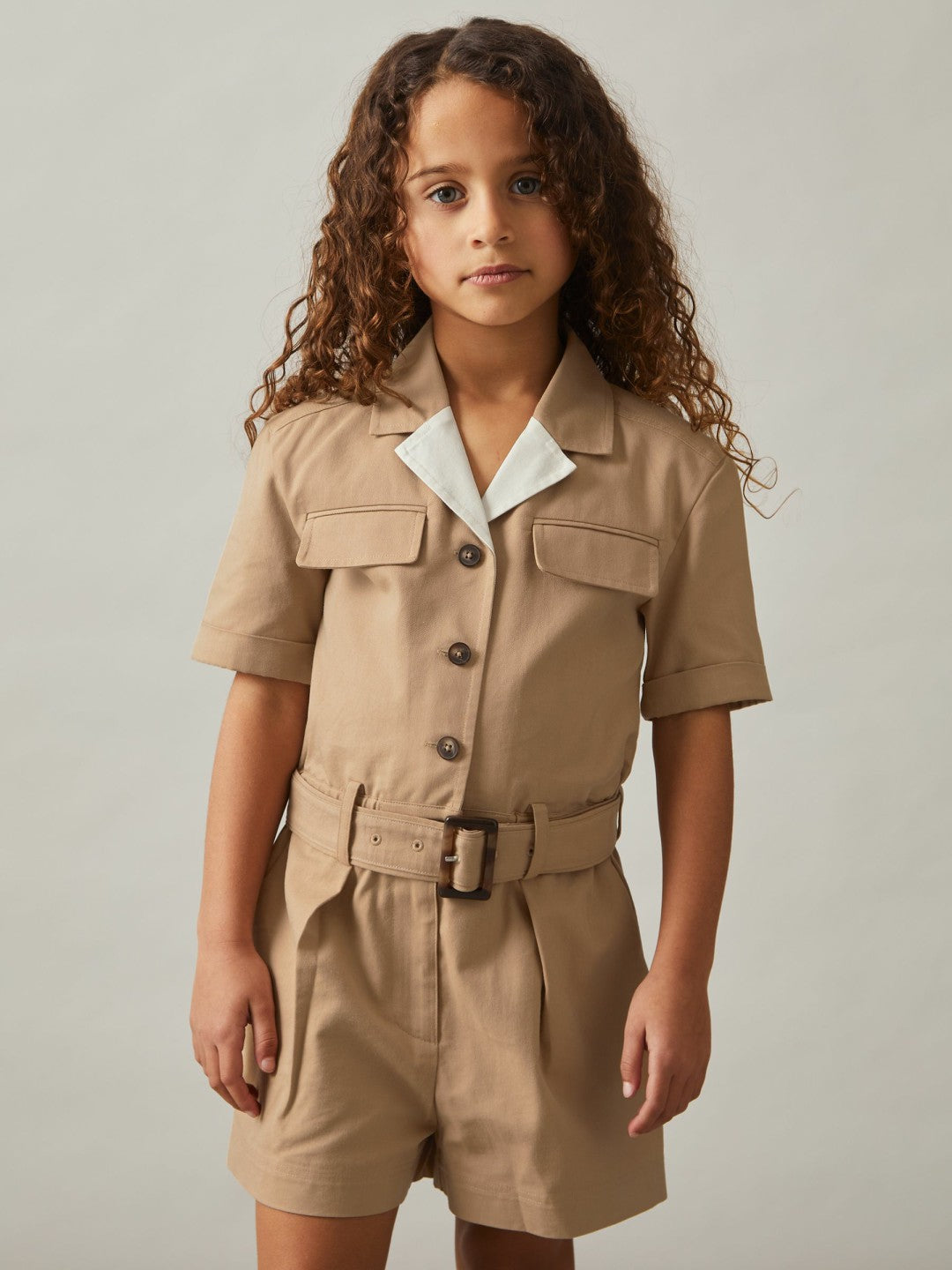 Reiss Offer - 13-14 yrs Cotton-Lyocell Utility Playsuit in Camel