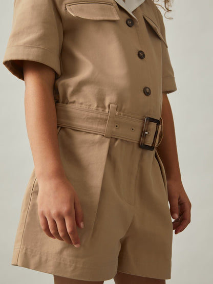 Reiss Offer - 13-14 yrs Cotton-Lyocell Utility Playsuit in Camel