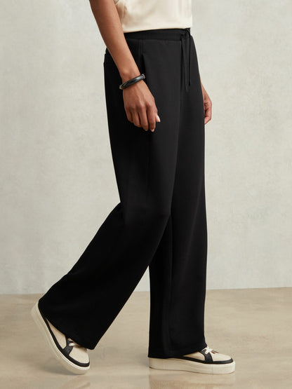 Reiss Best Seller - Wide-Leg Interlock Drawstring Joggers in Black
