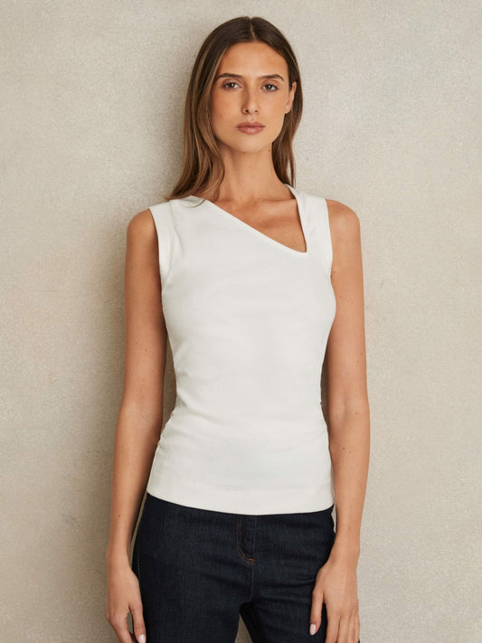 Reiss Best Seller - Stretch-Cotton Ribbed Asymmetric Vest in White