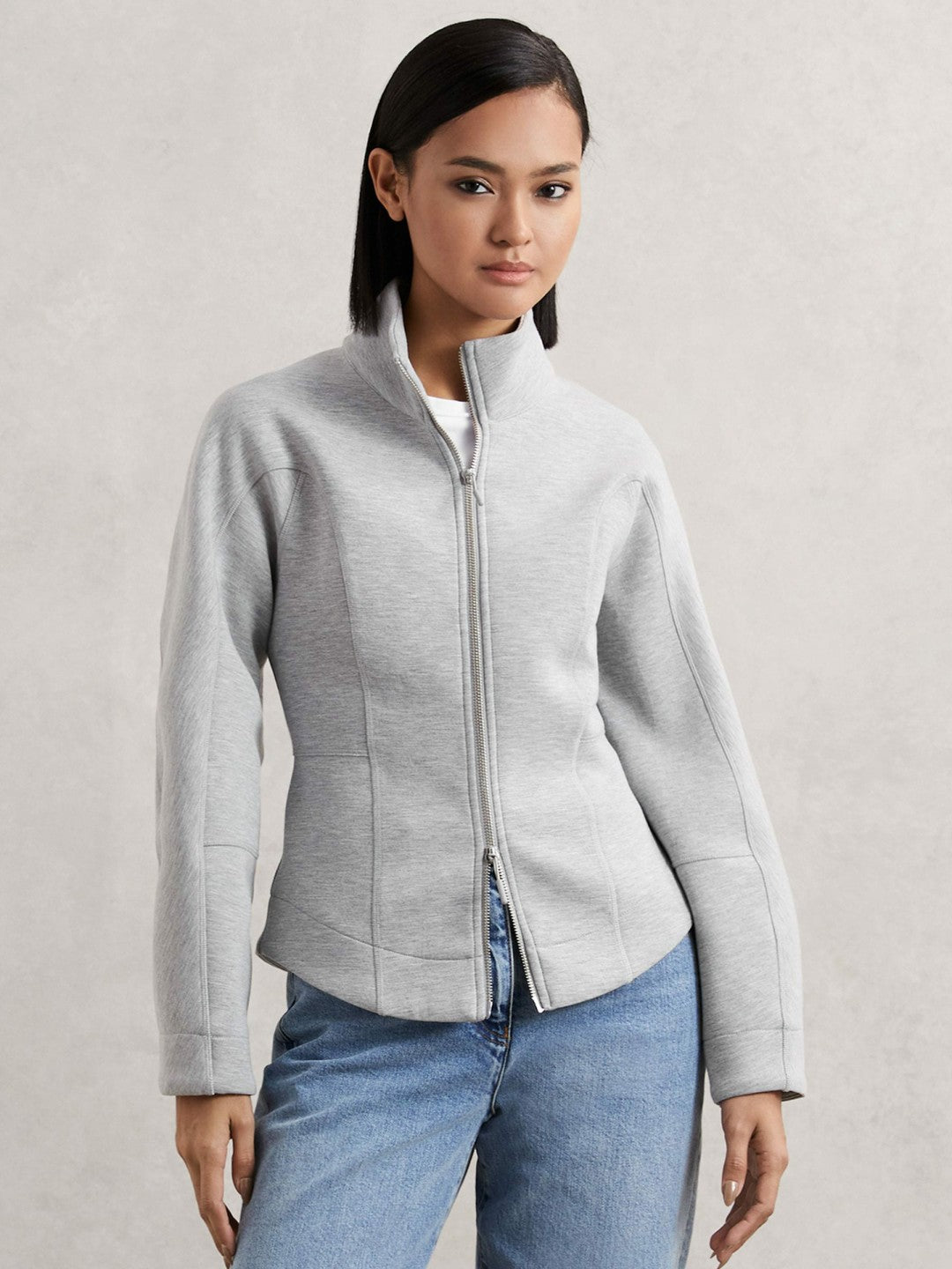 Reiss Affordable - Funnel-Neck Zip-Through Sweatshirt in Grey