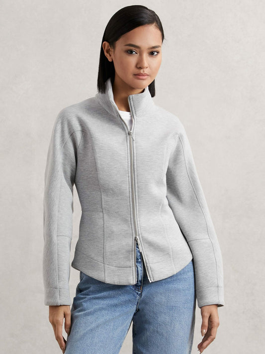 Reiss Affordable - Funnel-Neck Zip-Through Sweatshirt in Grey