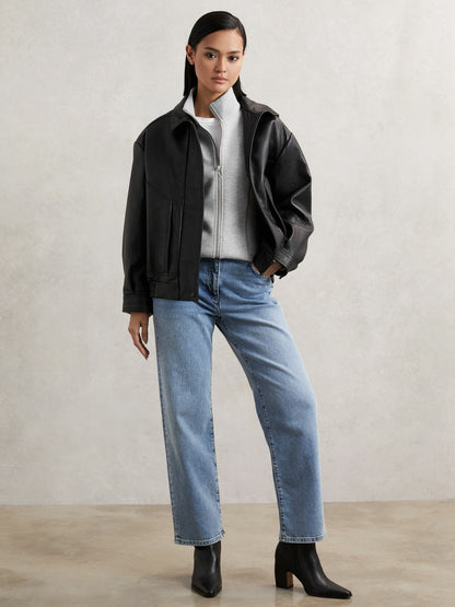 Reiss Affordable - Funnel-Neck Zip-Through Sweatshirt in Grey