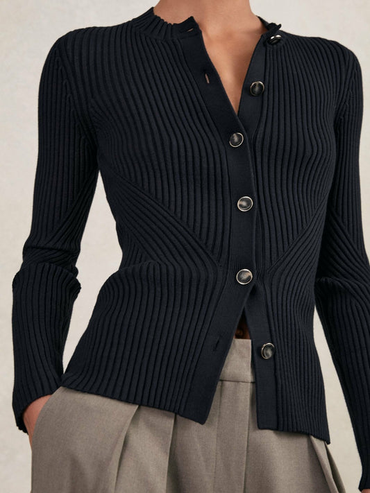 Reiss Affordable - Button Front Knit Cardigan in Navy