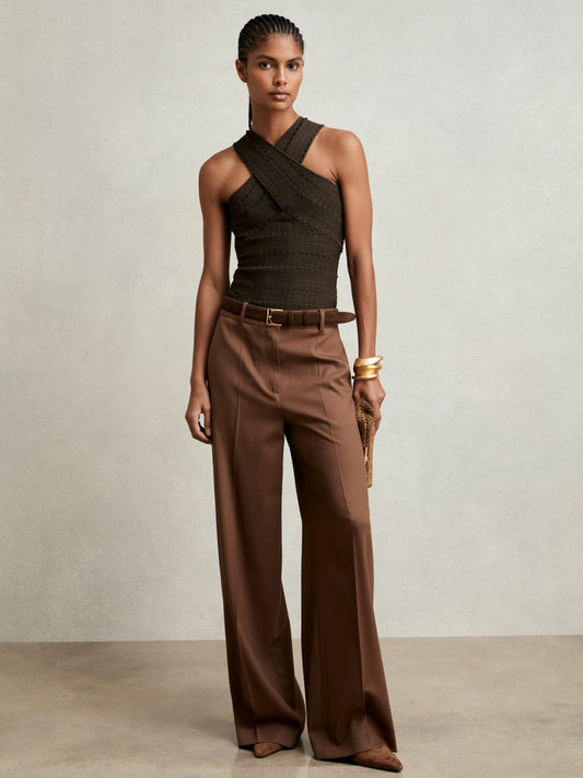 Reiss Featured - Cross Neck Textured Top in Chocolate
