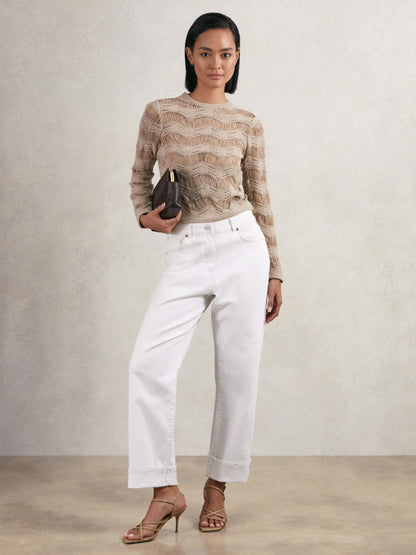 Reiss Cotton Blend Ladder Knit Top in Taupe Neutral