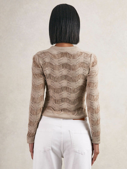 Reiss Cotton Blend Ladder Knit Top in Taupe Neutral