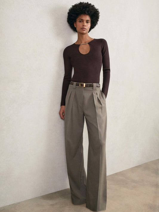 Reiss Deal - Chain-Detail Keyhole Knit Top in Plum