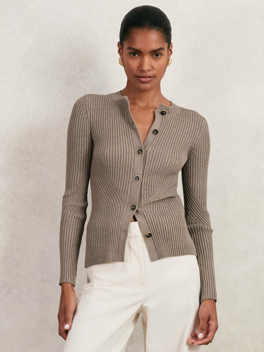 Reiss Affordable - Button Front Knit Cardigan in Stone