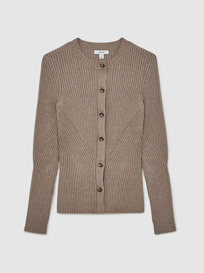 Reiss Button Front Knit Cardigan in Stone