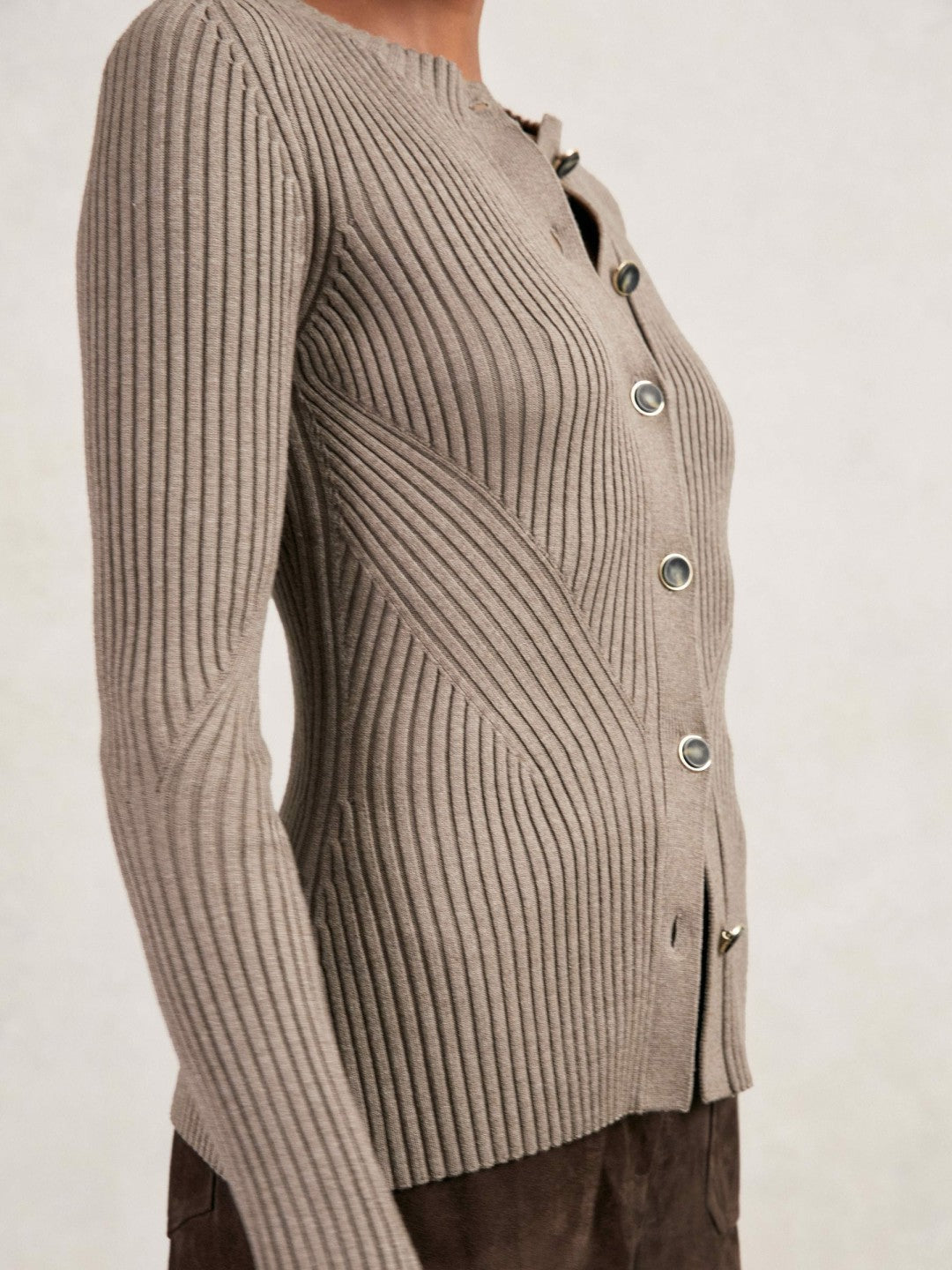 Reiss Button Front Knit Cardigan in Stone