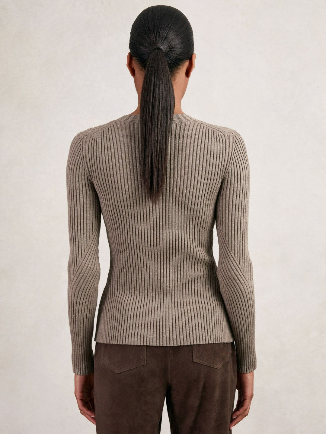 Reiss Button Front Knit Cardigan in Stone