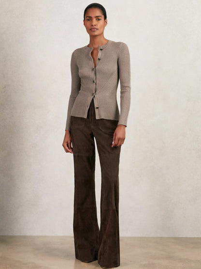 Reiss Button Front Knit Cardigan in Stone