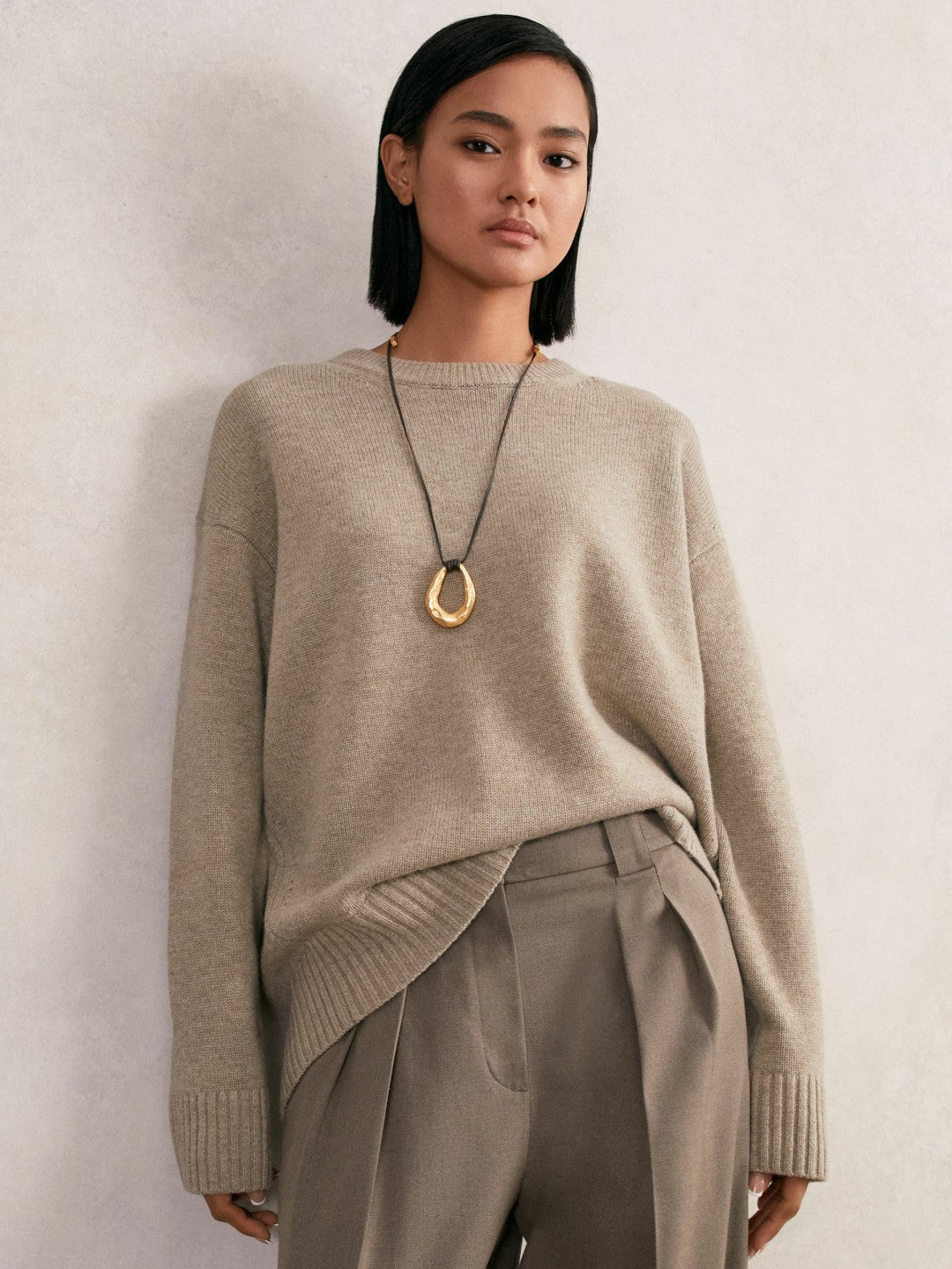 Reiss Best Seller - Wool-Cashmere Crew-Neck Jumper in Stone