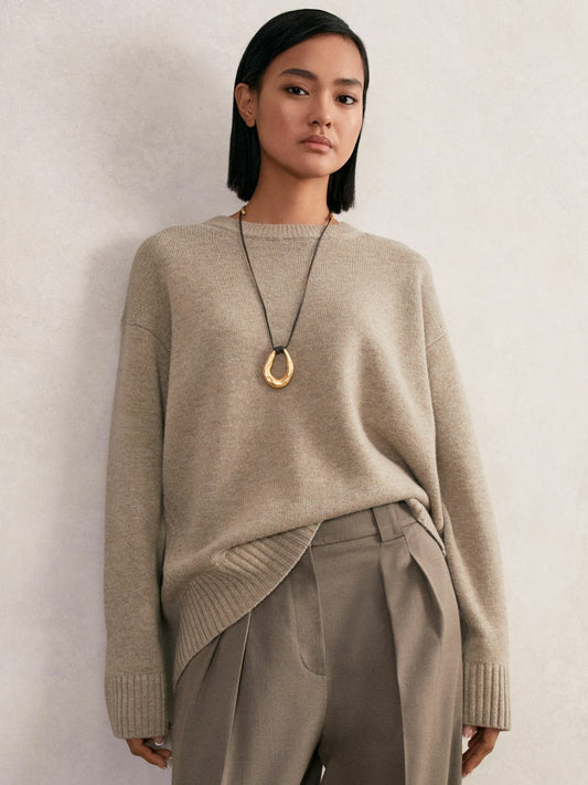 Reiss Best Seller - Wool-Cashmere Crew-Neck Jumper in Stone