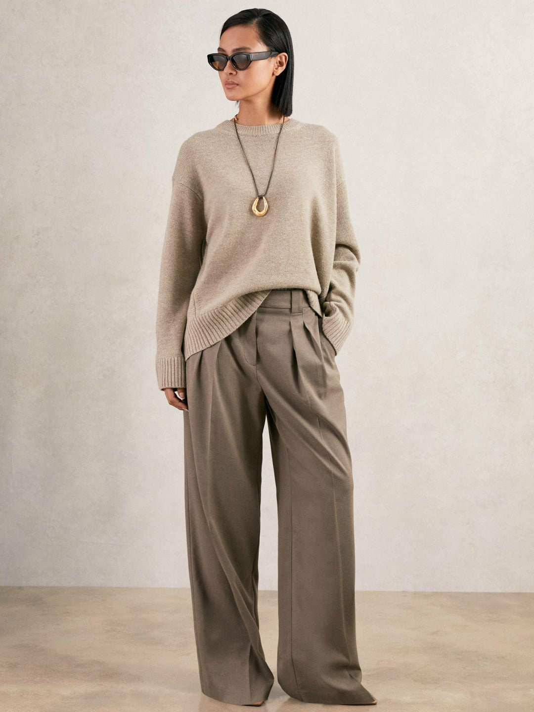 Reiss Best Seller - Wool-Cashmere Crew-Neck Jumper in Stone