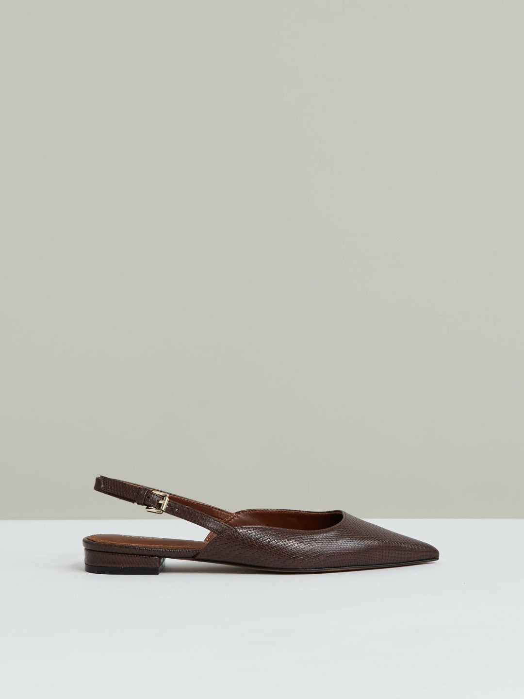 Reiss Deal - Leather Slingback Ballerina Pumps in Chocolate