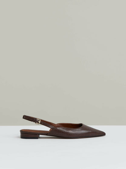 Reiss Deal - Leather Slingback Ballerina Pumps in Chocolate